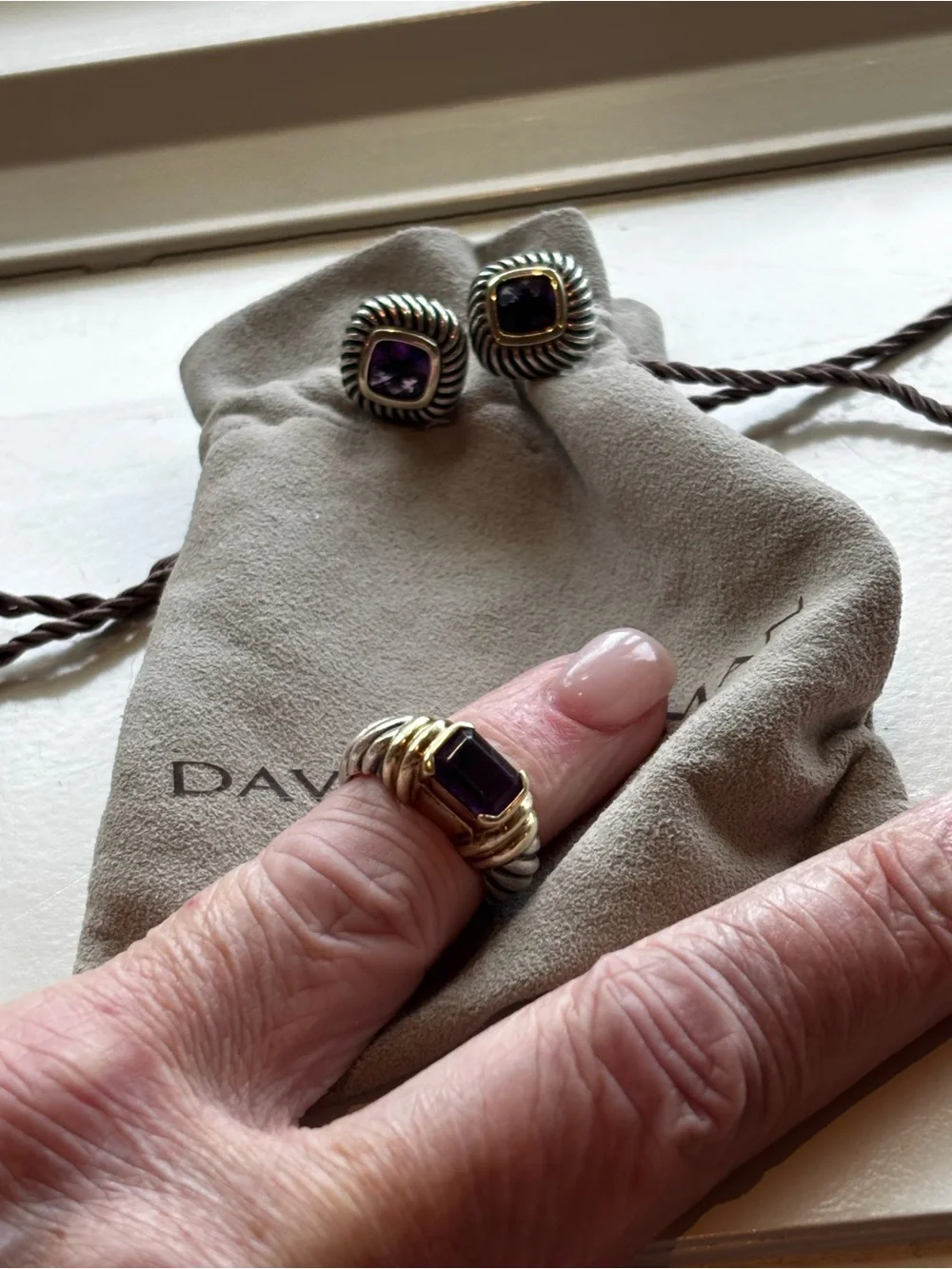 David Yurman Gold and Amethyst Cable-Style Ring